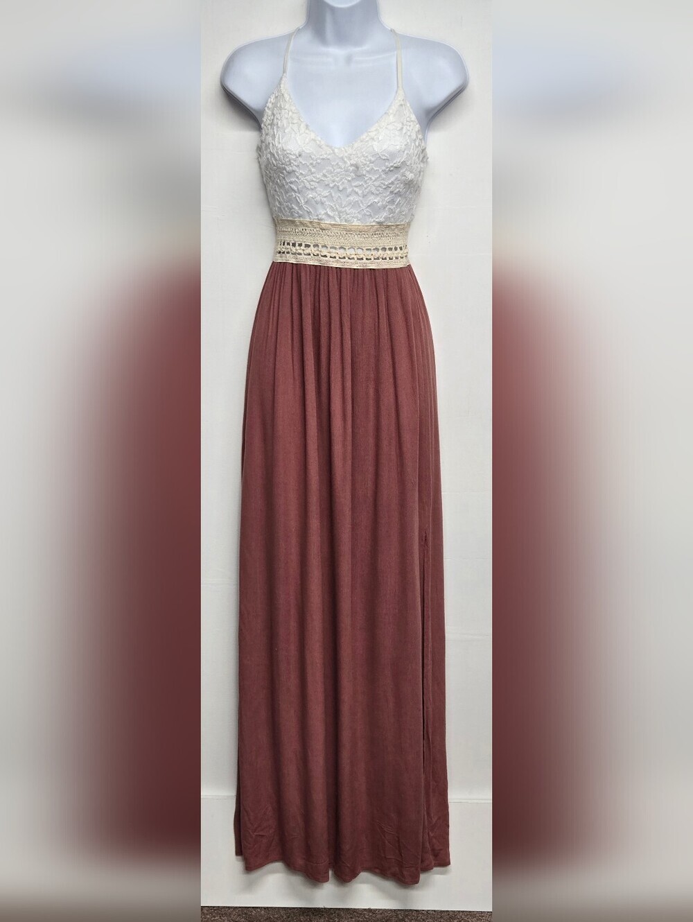 Windsor S Maxi Dress Lace Crinkle Fabric Elastic Spaghetti Straps Empire Waist